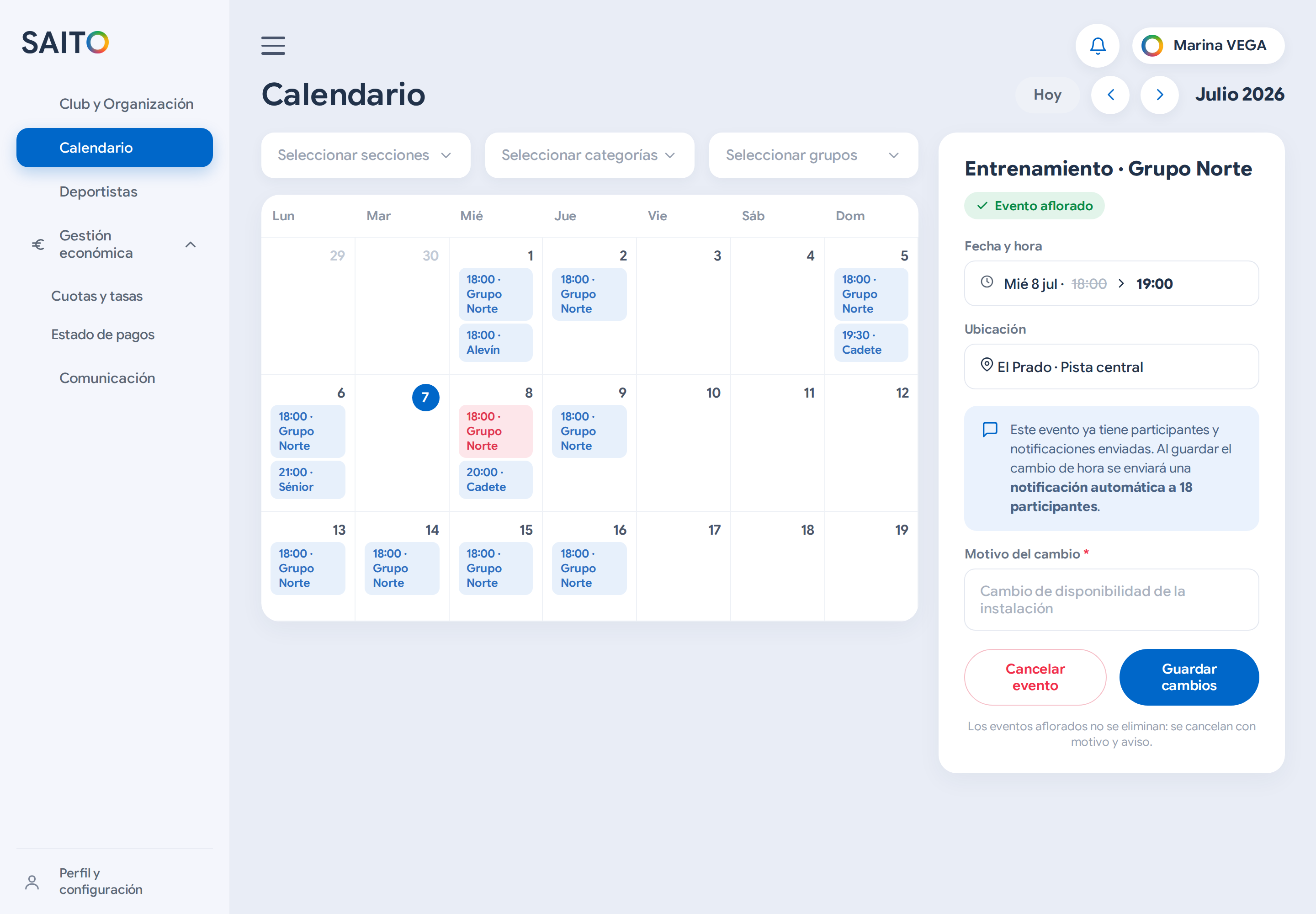 Calendario y reservas