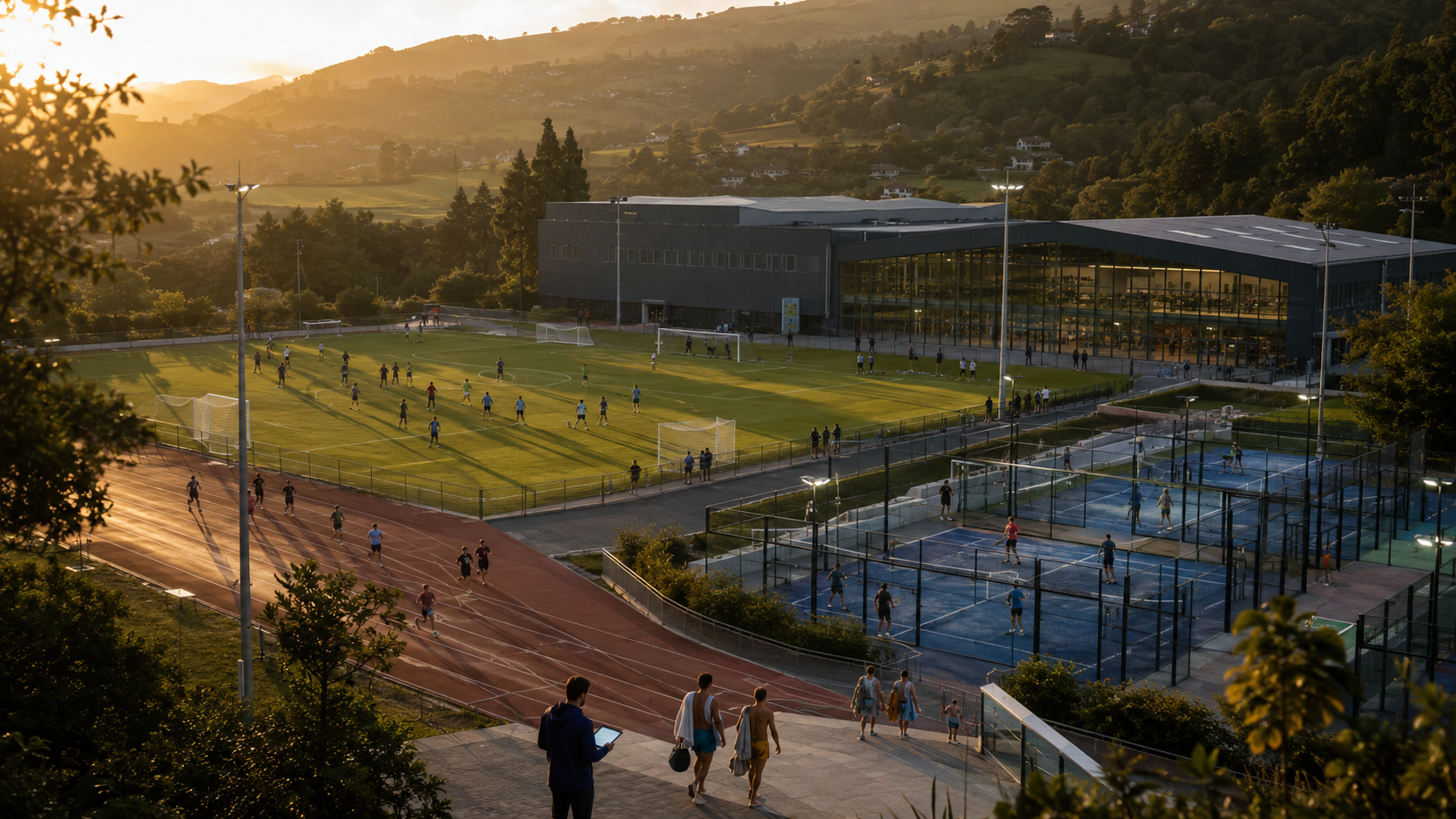 Entrenamiento de un club de base al atardecer